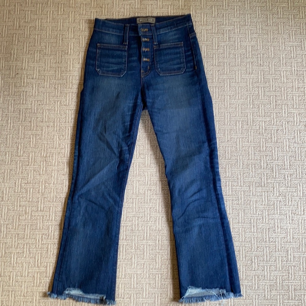 Point Sur Button Fly Cropped Flare Jeans